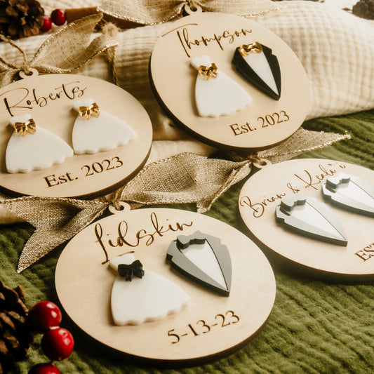 Newlywed Christmas Ornament - Wedding Keepsake Gift for Bride & Groom - DyeandPine