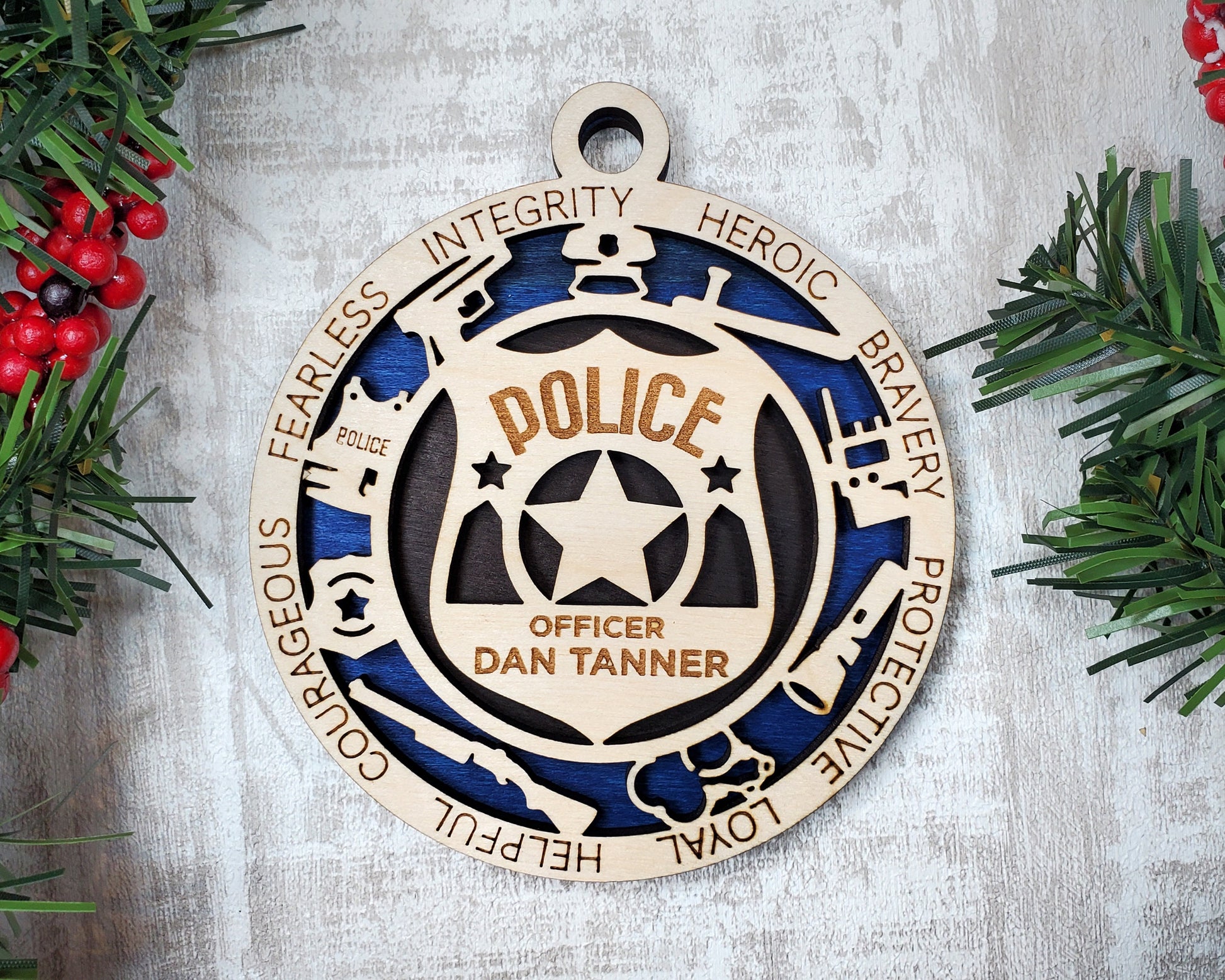 Police Ornament, Cop Ornament, Thin Blue Line GIft, FIrst Responder Onament, Detective Ornament, Police Gifts, Cop Christmas Gift - DyeandPine