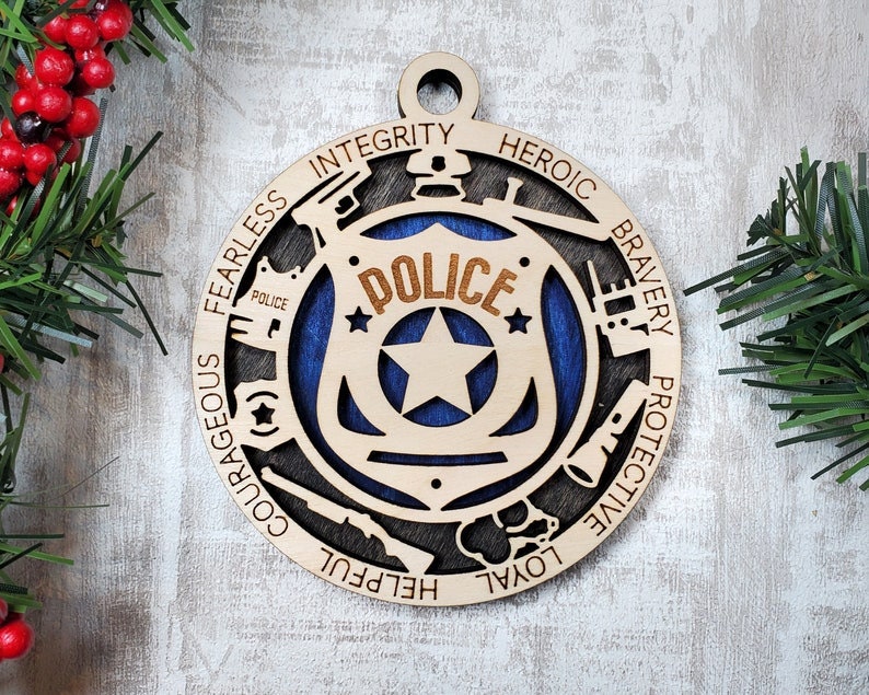 Police Ornament, Cop Ornament, Thin Blue Line GIft, FIrst Responder Onament, Detective Ornament, Police Gifts, Cop Christmas Gift - DyeandPine