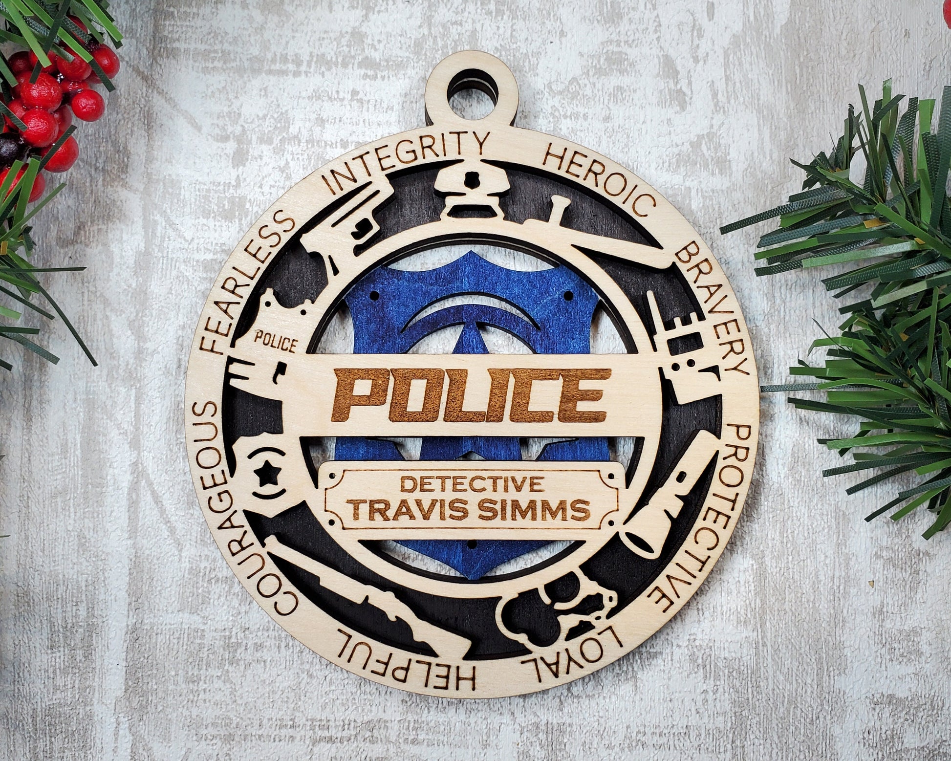 Police Ornament, Cop Ornament, Thin Blue Line GIft, FIrst Responder Onament, Detective Ornament, Police Gifts, Cop Christmas Gift - DyeandPine