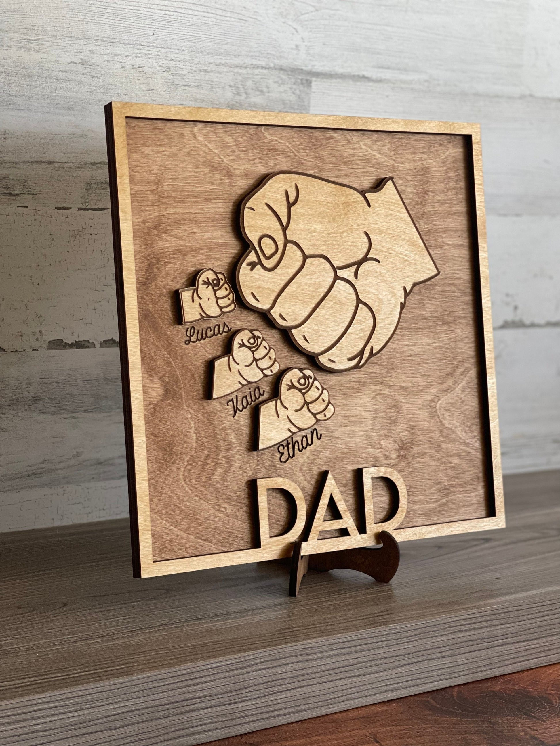 Father's Day sign, Father's Day gift, Wooden plaque, Fist Bump Sign, Sign with kids names, Grandfather Gift, Engraved Gift, For Him, Papa - DyeandPine