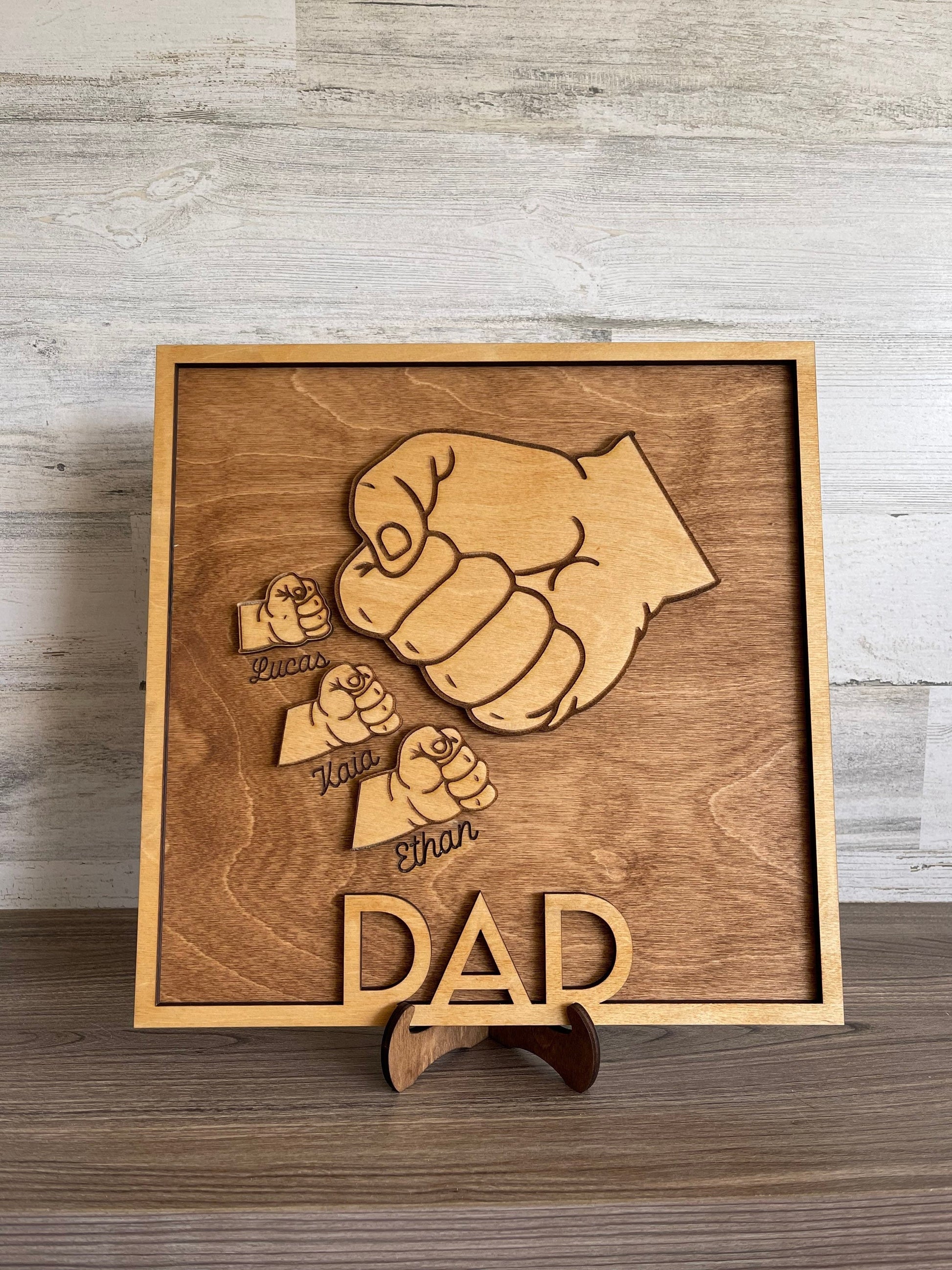 Father's Day sign, Father's Day gift, Wooden plaque, Fist Bump Sign, Sign with kids names, Grandfather Gift, Engraved Gift, For Him, Papa - DyeandPine