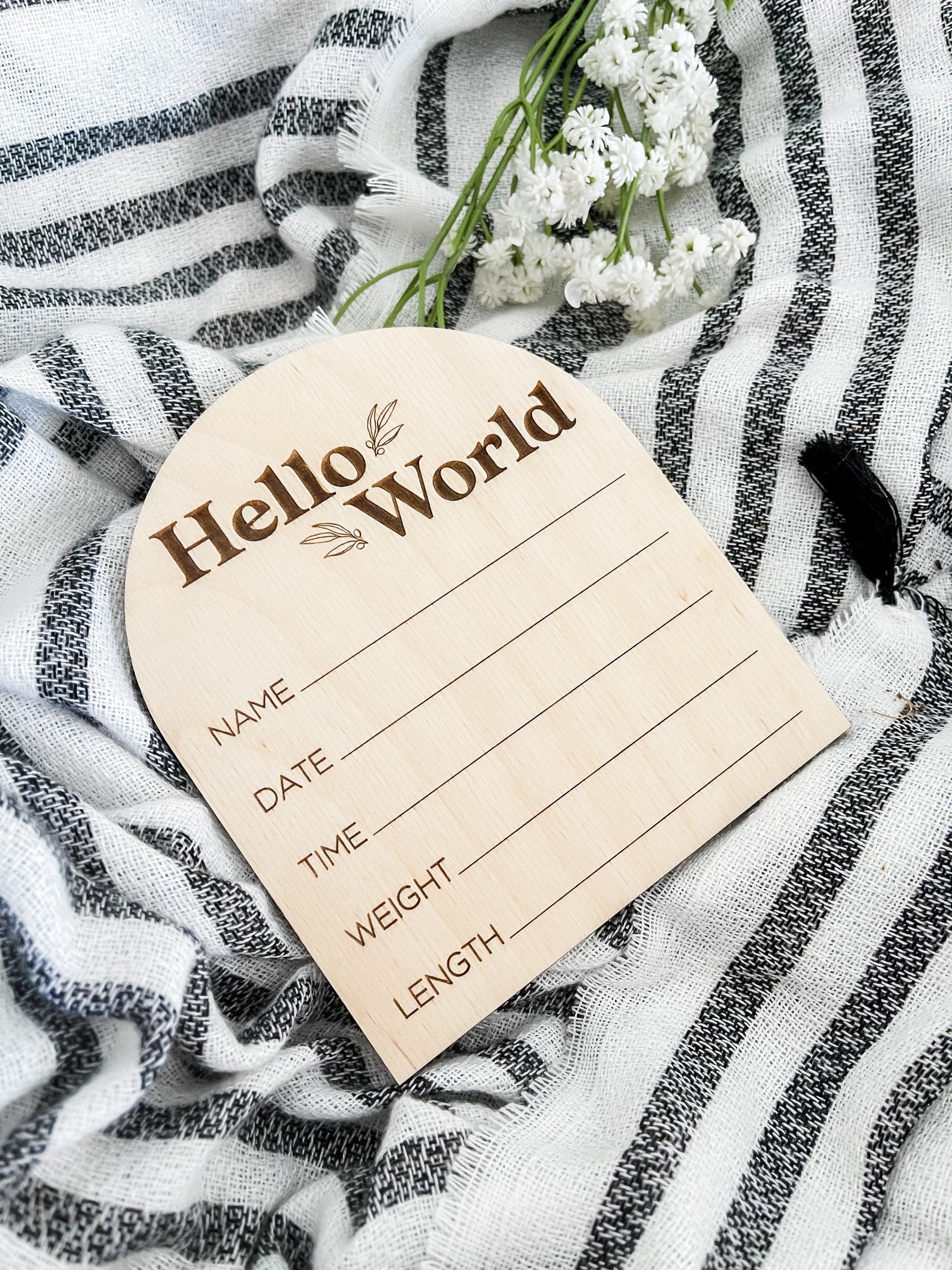 Hello World Sign, Custom Hospital Sign, Hospital Name Wood Sign, Newborn Photo Prop, Baby Birth Stat Sign, Nursery Name Sign, Birth Stats - DyeandPine