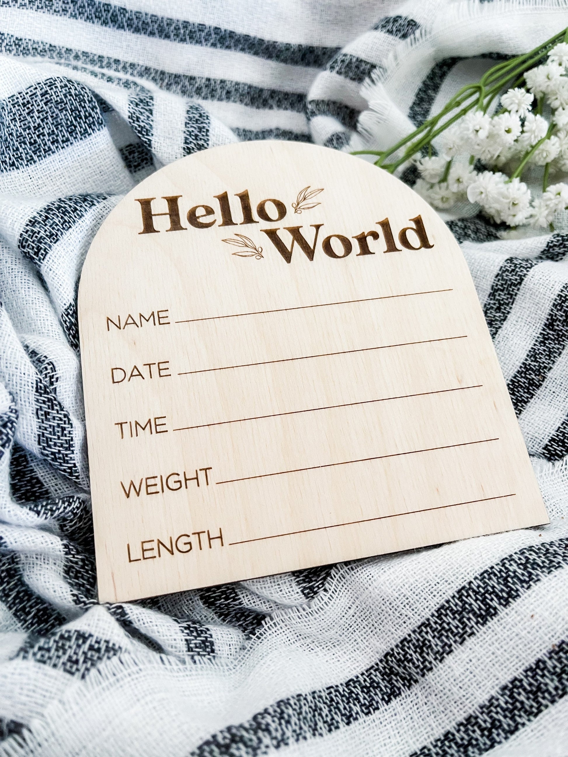 Hello World Sign, Custom Hospital Sign, Hospital Name Wood Sign, Newborn Photo Prop, Baby Birth Stat Sign, Nursery Name Sign, Birth Stats - DyeandPine