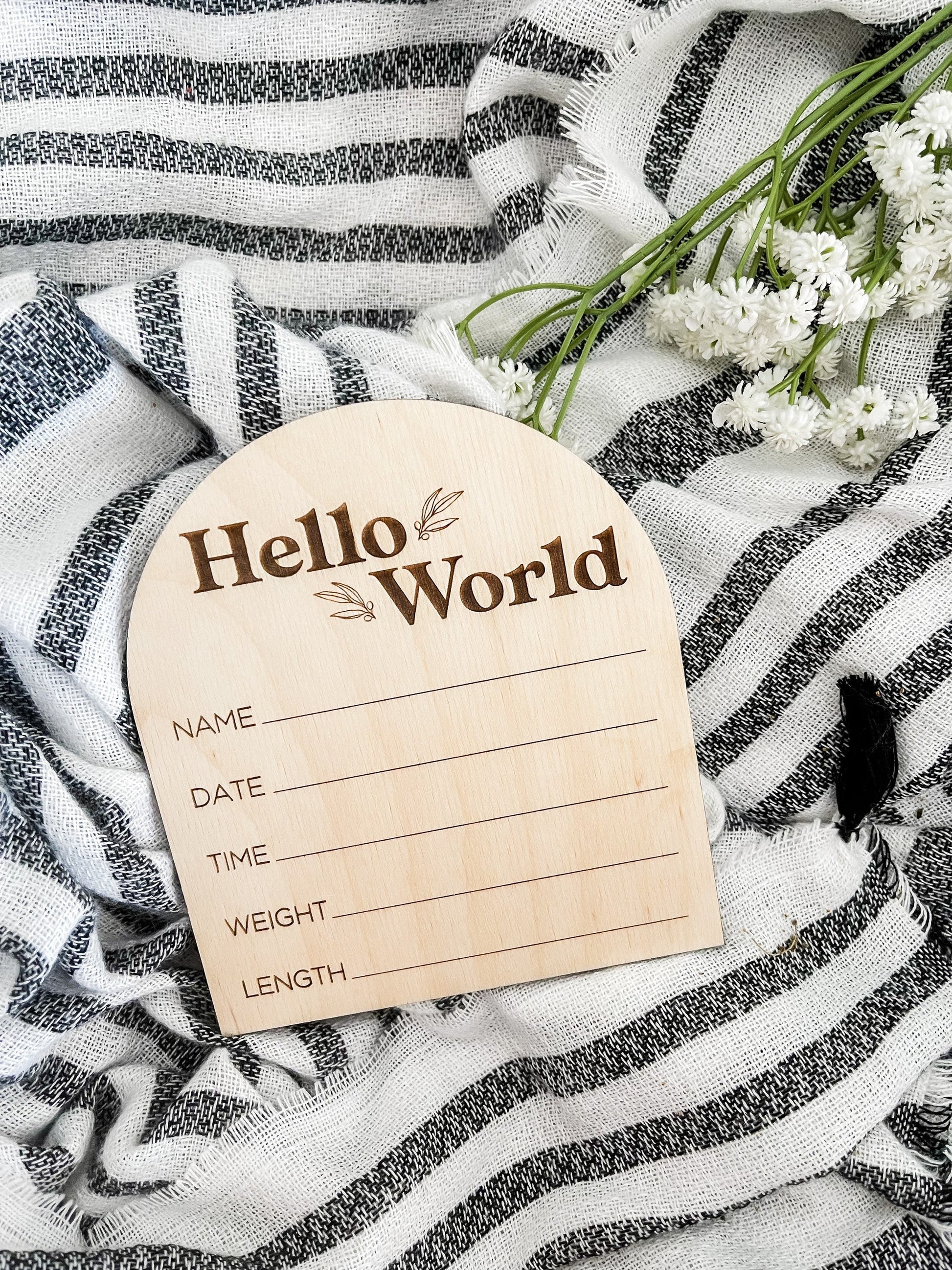 Hello World Sign, Custom Hospital Sign, Hospital Name Wood Sign, Newborn Photo Prop, Baby Birth Stat Sign, Nursery Name Sign, Birth Stats - DyeandPine