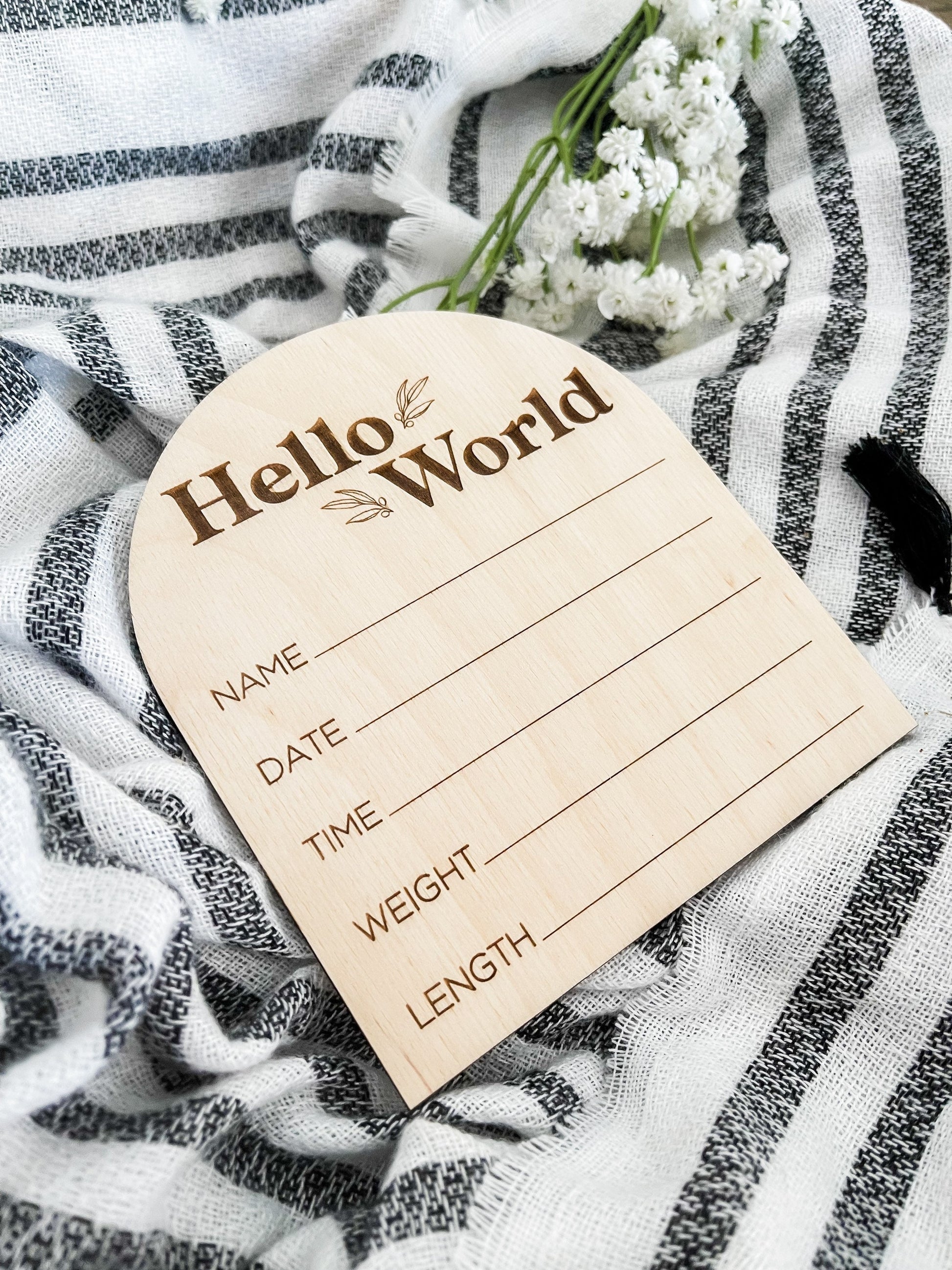 Hello World Sign, Custom Hospital Sign, Hospital Name Wood Sign, Newborn Photo Prop, Baby Birth Stat Sign, Nursery Name Sign, Birth Stats - DyeandPine