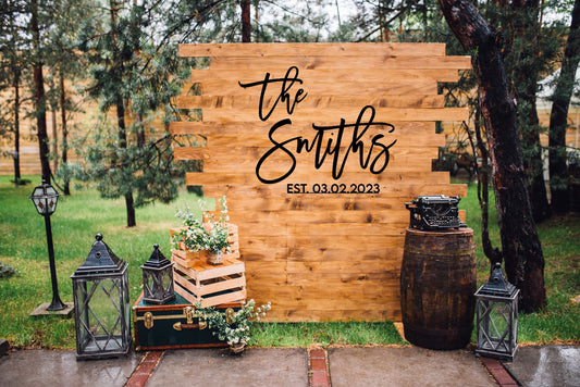 Custom Wood Wedding Name Sign with Date- Personalized Last Name Sign for Wedding Backdrop - DyeandPine