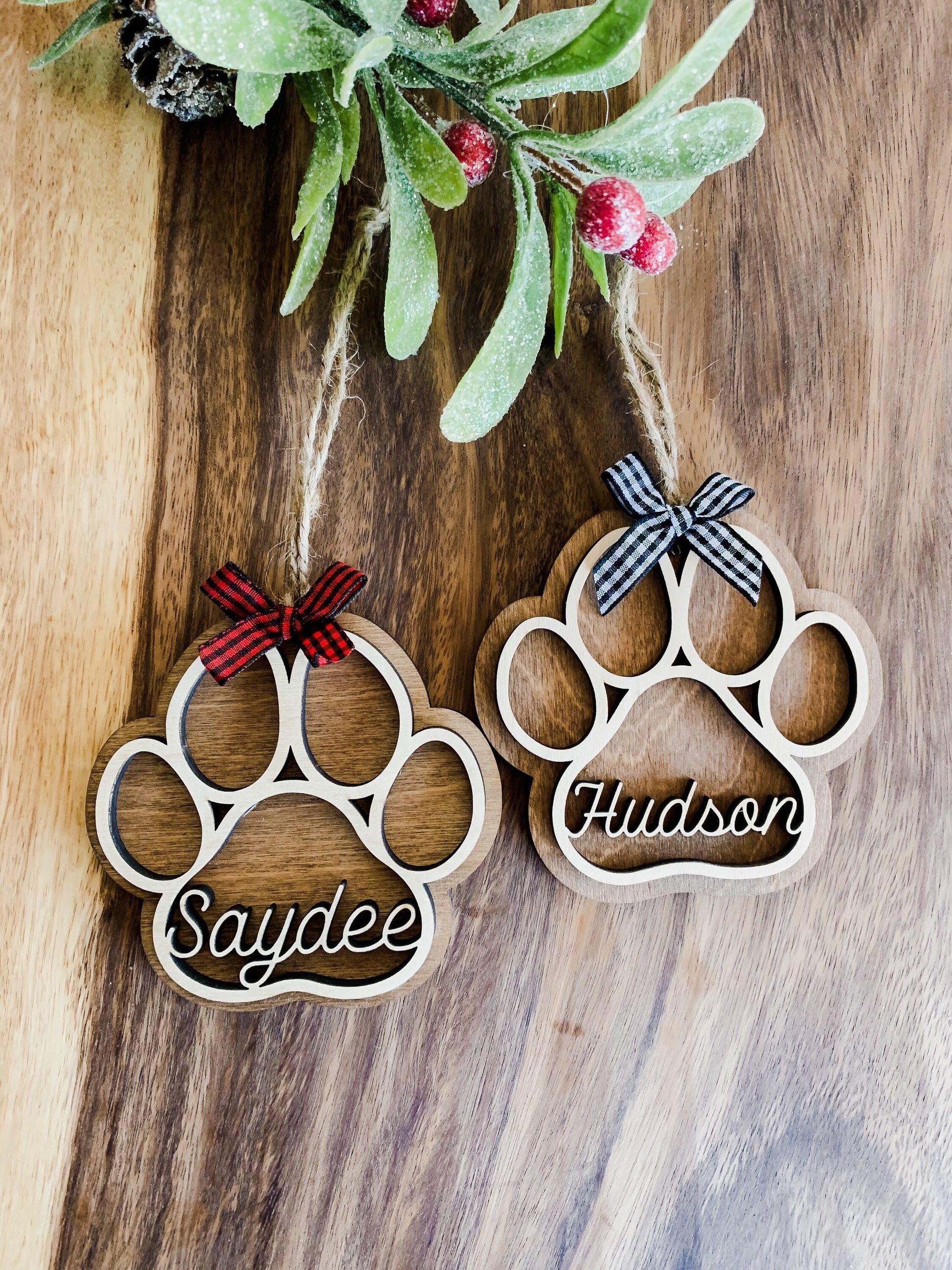 Dog Christmas Ornament, Paw Christmas Ornament, Custom Dog Ornament, Personalized Pet Ornament, Dog Ornament, Paw Ornament, Dog Paw Ornament - DyeandPine