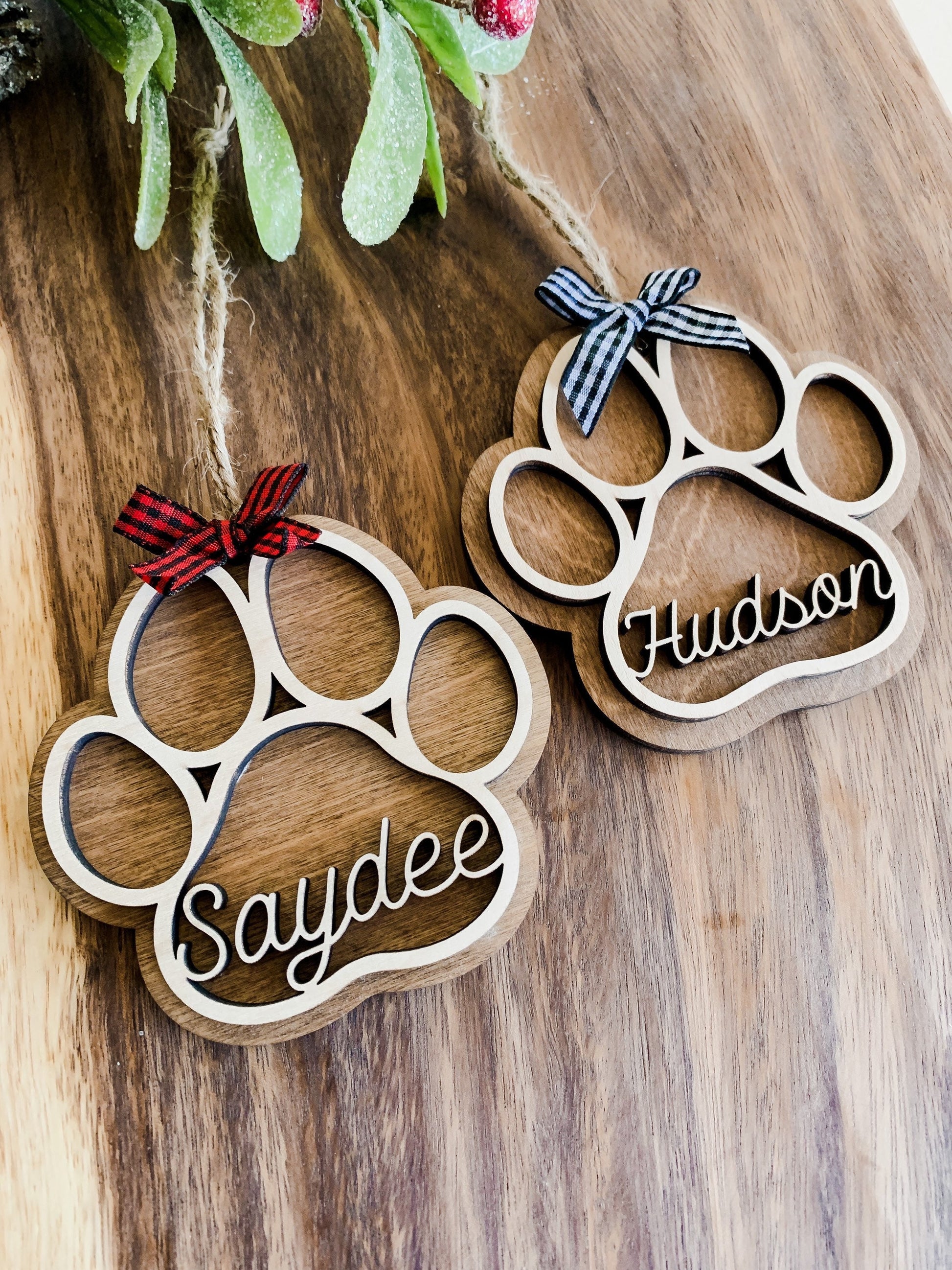 Dog Christmas Ornament, Paw Christmas Ornament, Custom Dog Ornament, Personalized Pet Ornament, Dog Ornament, Paw Ornament, Dog Paw Ornament - DyeandPine