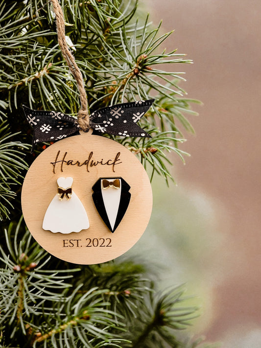 Newlywed Christmas Ornament - Wedding Keepsake Gift for Bride & Groom - DyeandPine