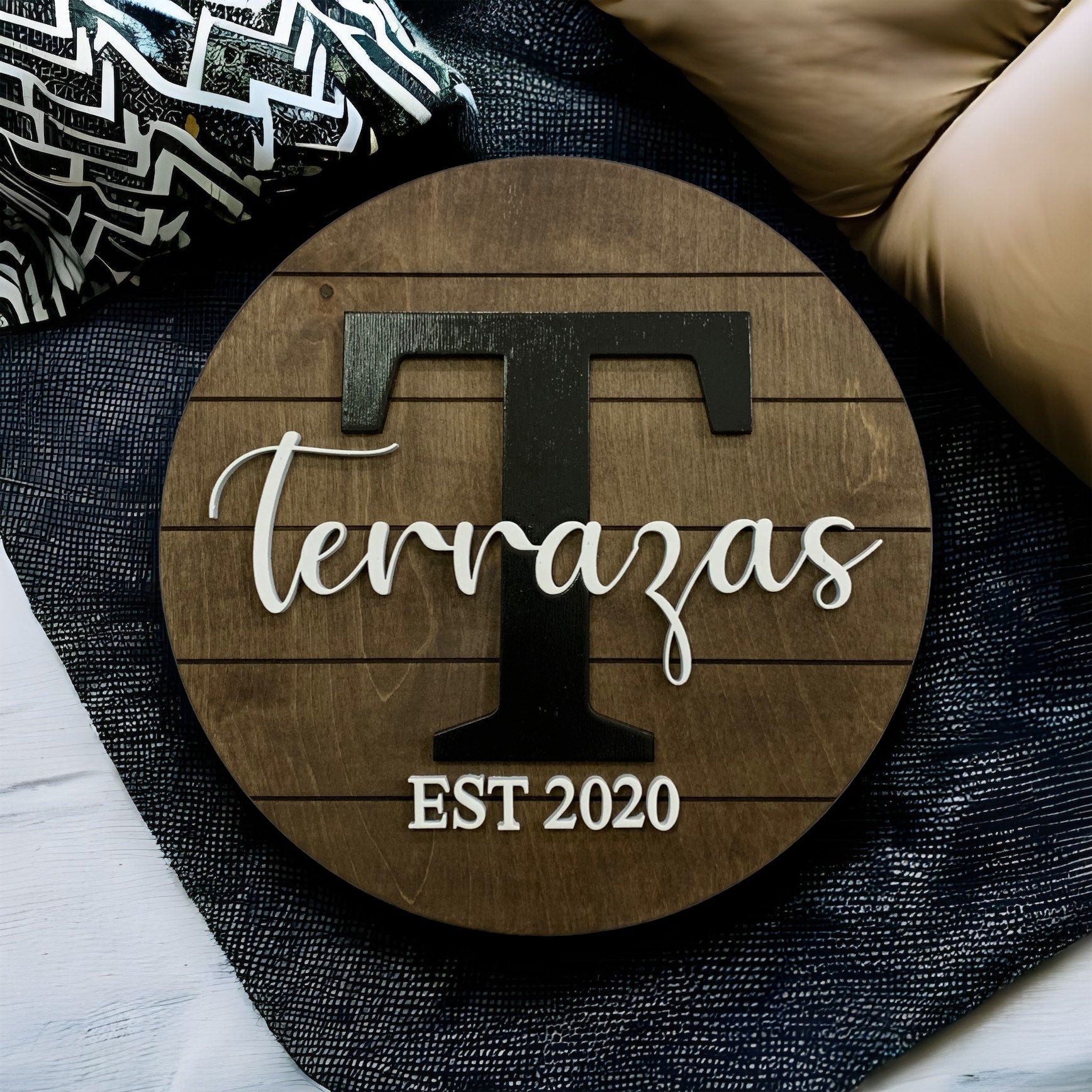 Personalized Family Name Sign, Established Sign, Door Hanger - DyeandPine