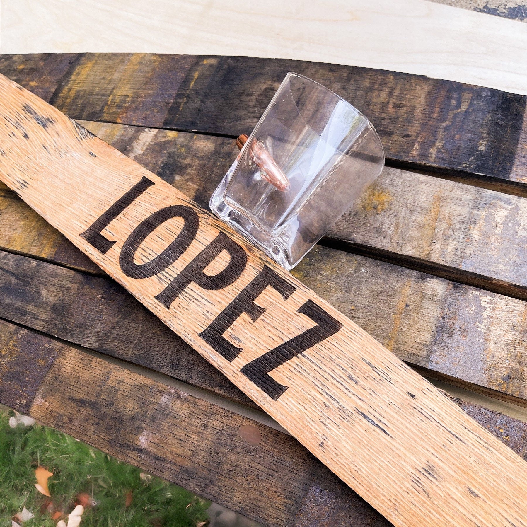 FREE WHISKEY GLASS, Personalized Whiskey Stave, Whiskey Stave, Barrel Stave, Bourbon Stave, Whiskey Sign, Wedding Gift, Father's Day Gift - DyeandPine