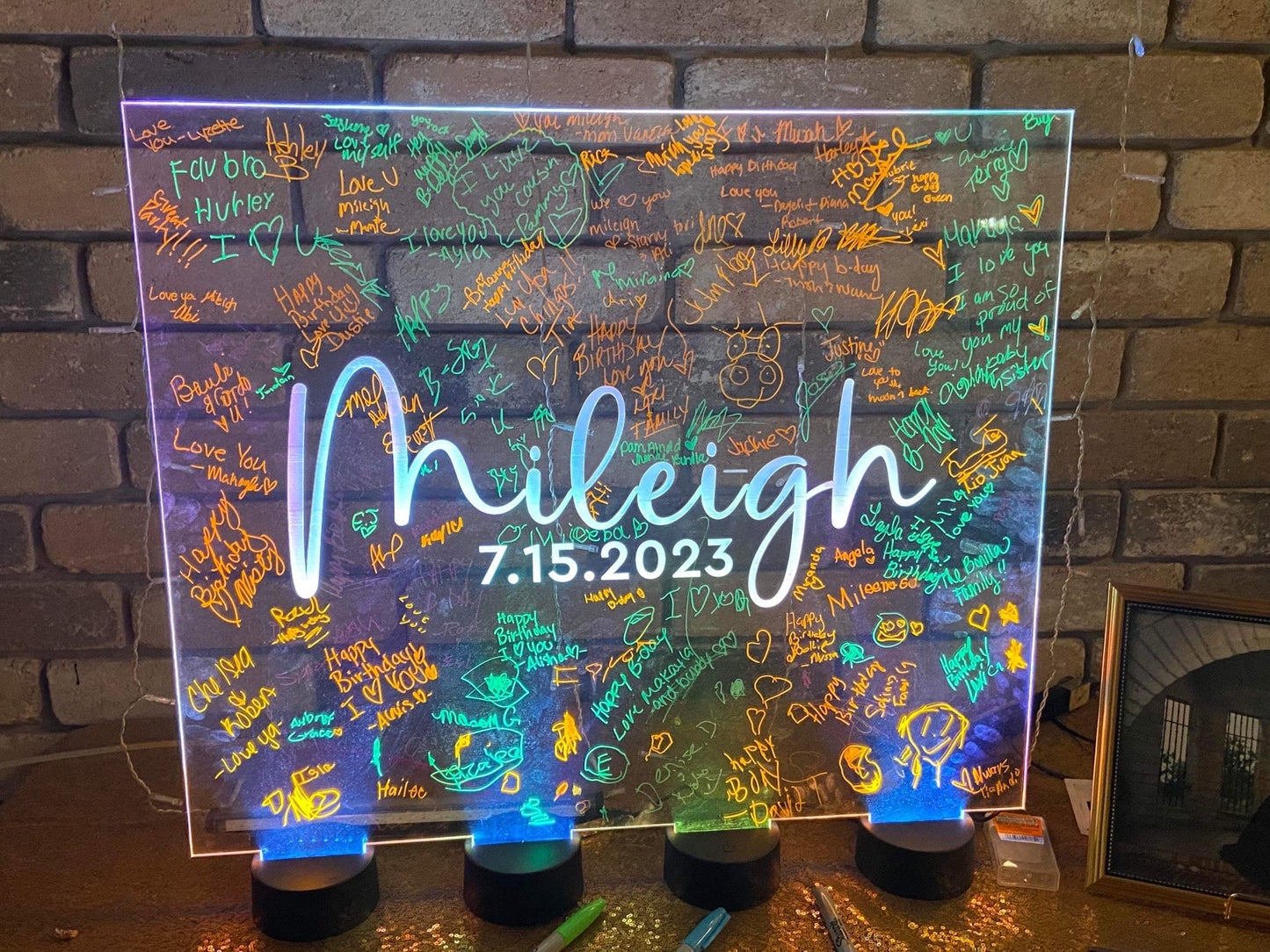 Guestbook Alternative, LED Centerpiece, Sweet 16, Bar Mitzvah, Acrylic LED, Graduation, Birthday Party, Centerpiece, Quinceñera Centerpiece