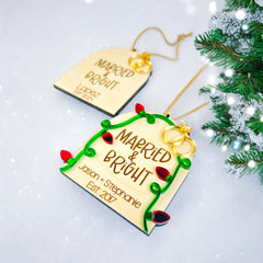 Married & Bright Christmas Ornament - Wedding Gift for Bride & Groom