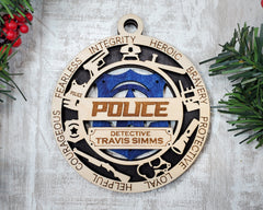 Police Ornament, Cop Ornament, Thin Blue Line GIft, FIrst Responder Onament, Detective Ornament, Police Gifts, Cop Christmas Gift