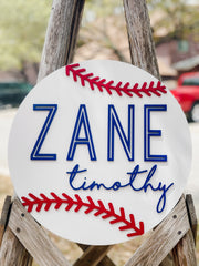 Baseball Nursery Sign | 3D Round Name Decor for Kids Room