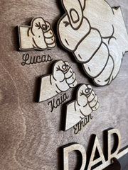 Father's Day sign, Father's Day gift, Wooden plaque, Fist Bump Sign, Sign with kids names, Grandfather Gift, Engraved Gift, For Him, Papa