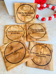 Olive Wood Coasters, Housewarming Gift, Anniversary Gift, Wedding Keepsake, Mother's Day Gift, Wooden Coaster Set, Olive Wood, Drink Coaster