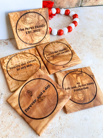 Olive Wood Coasters, Housewarming Gift, Anniversary Gift, Wedding Keepsake, Mother's Day Gift, Wooden Coaster Set, Olive Wood, Drink Coaster