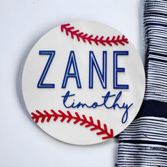 Baseball Nursery Sign | 3D Round Name Decor for Kids Room