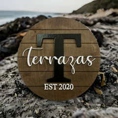 Personalized Family Name Sign, Established Sign, Door Hanger