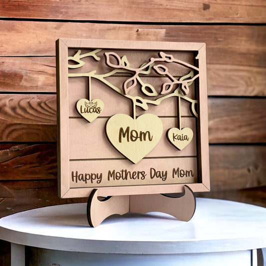 Mothers Day Gift, Family Gift, Grandparents Gift, Mothers Day, Hanging Hearts, Family Tree Sign, Gift for Mom, Mom Signs with Kids Names - DyeandPine