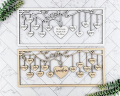 Mothers Day Gift, Family Gift, Grandparents Gift, Mothers Day, Hanging Hearts, Family Tree Sign, Gift for Mom, Mom Signs with Kids Names